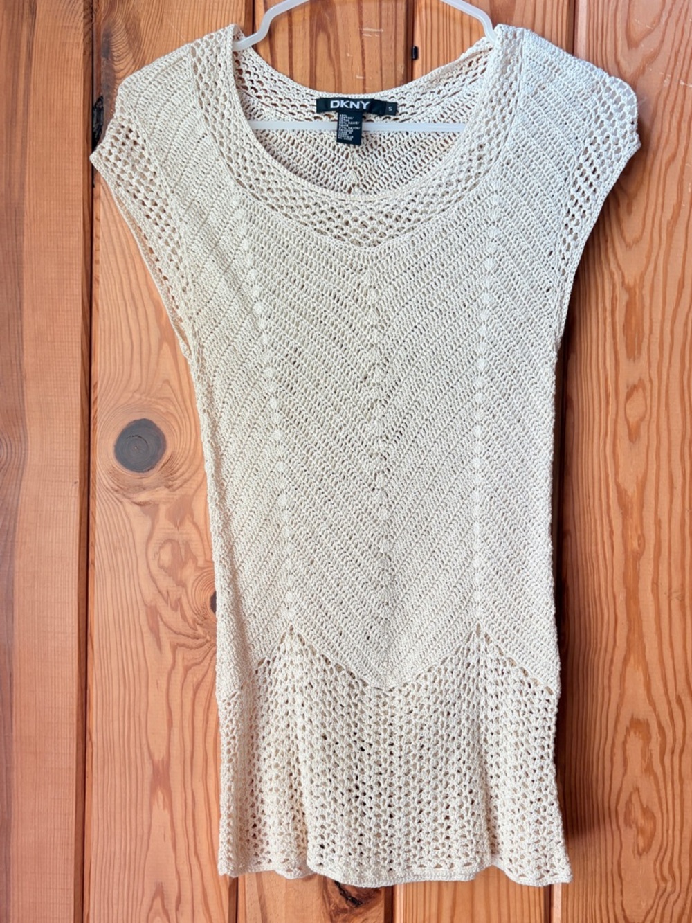 Y2k DKNY Beige Crochet Knit Tunic Top